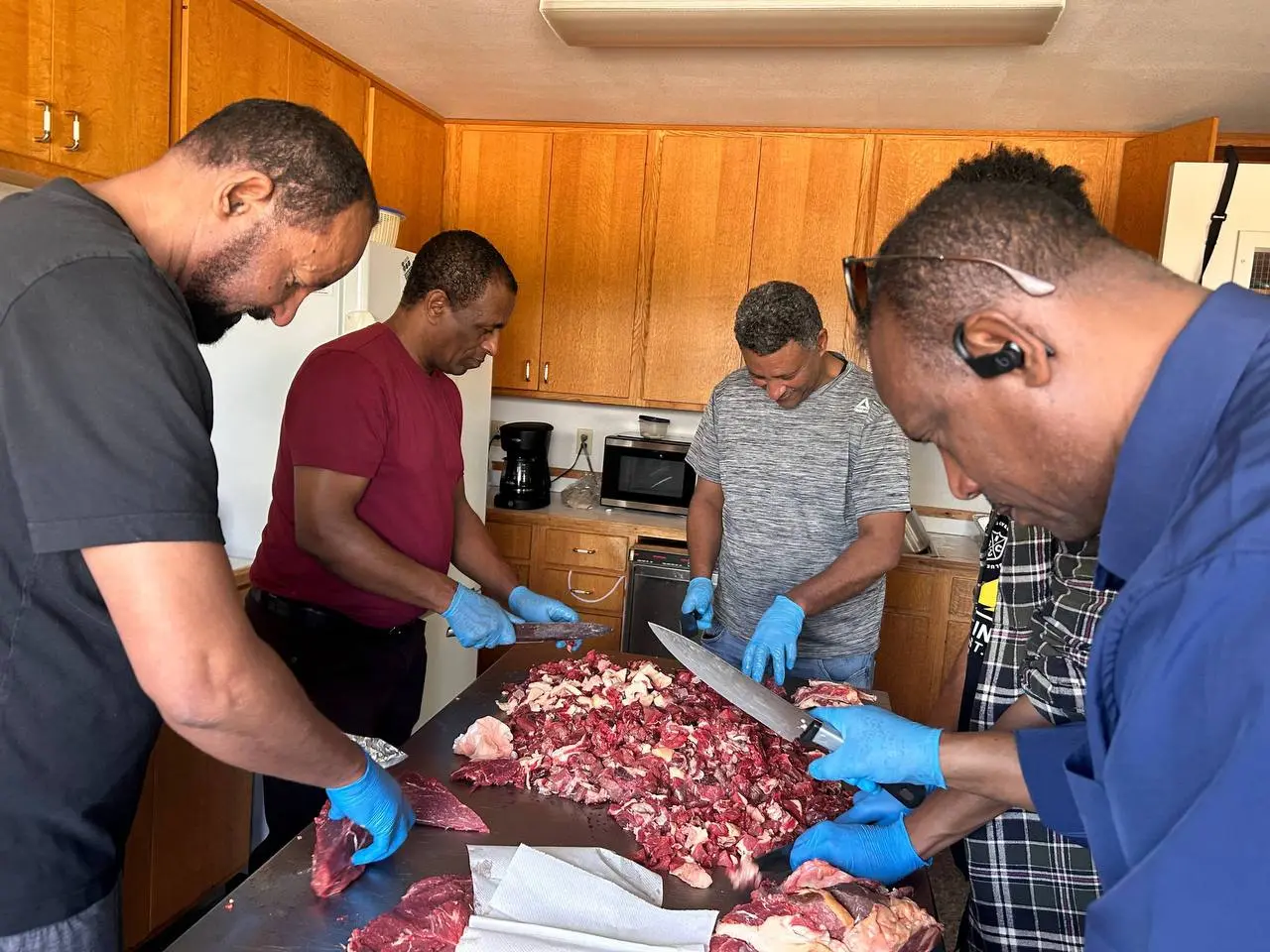 Church members preparing food together